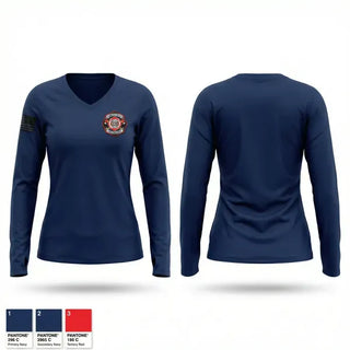 Womens Long Sleeve Vneck Shirt, Lawrence County volunteer Fire Department, Fire Department, Teamtime, Team time, sublimation, custom sports apparel, team uniforms, spirit wear, spiritwear, sports uniforms, custom shirts, team store, custom team store, fundraiser sports, apparel fundraiser