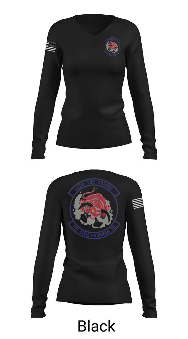 Womens Long Sleeve Vneck Shirt, 92 CES, Air Force, Teamtime, Team time, sublimation, custom sports apparel, team uniforms, spirit wear, spiritwear, sports uniforms, custom shirts, team store, custom team store, fundraiser sports, apparel fundraiser