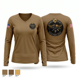Womens Long Sleeve Vneck Shirt, MOBILE COUNTY SWAT, Police, Teamtime, Team time, sublimation, custom sports apparel, team uniforms, spirit wear, spiritwear, sports uniforms, custom shirts, team store, custom team store, fundraiser sports, apparel fundraiser