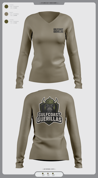 Womens Long Sleeve Vneck Shirt, Gulfcoast Guerillas, , Teamtime, Team time, sublimation, custom sports apparel, team uniforms, spirit wear, spiritwear, sports uniforms, custom shirts, team store, custom team store, fundraiser sports, apparel fundraiser