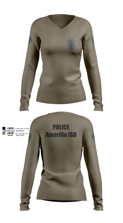 Womens Long Sleeve Vneck Shirt, Amarillo ISD Police, Police, Teamtime, Team time, sublimation, custom sports apparel, team uniforms, spirit wear, spiritwear, sports uniforms, custom shirts, team store, custom team store, fundraiser sports, apparel fundraiser