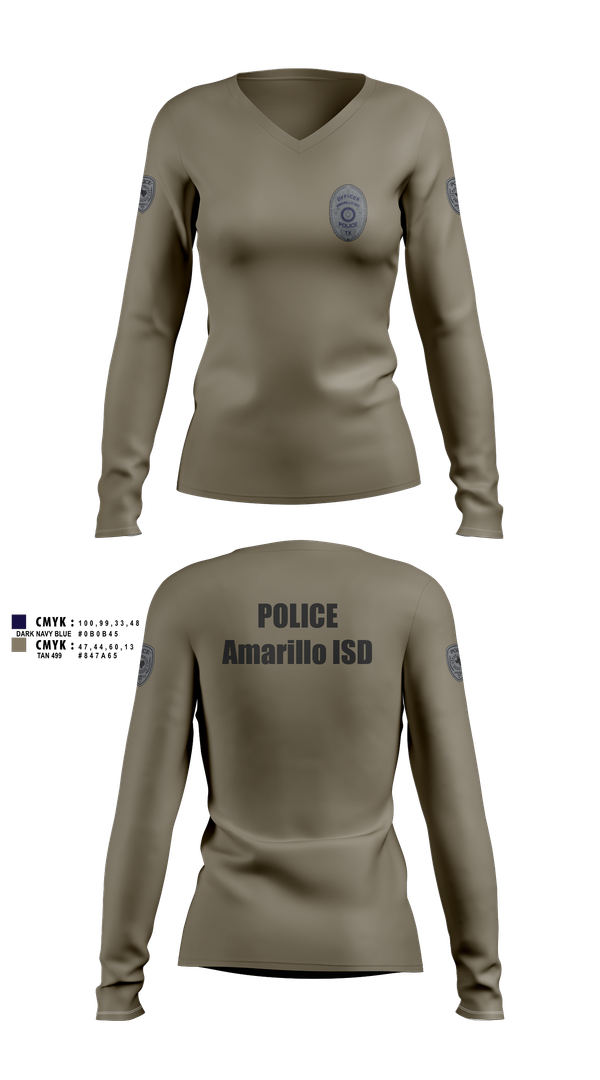 Womens Long Sleeve Vneck Shirt, Amarillo ISD Police, Police, Teamtime, Team time, sublimation, custom sports apparel, team uniforms, spirit wear, spiritwear, sports uniforms, custom shirts, team store, custom team store, fundraiser sports, apparel fundraiser