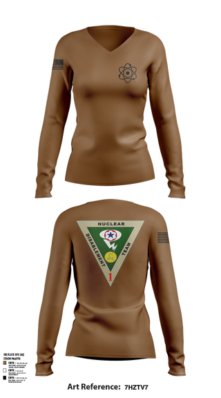 Womens Long Sleeve Vneck Shirt, NDT-1, Army, Teamtime, Team time, sublimation, custom sports apparel, team uniforms, spirit wear, spiritwear, sports uniforms, custom shirts, team store, custom team store, fundraiser sports, apparel fundraiser