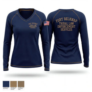 Womens Long Sleeve Vneck Shirt, Fort Belknap Tribal Law Enforcement Services, Police, Teamtime, Team time, sublimation, custom sports apparel, team uniforms, spirit wear, spiritwear, sports uniforms, custom shirts, team store, custom team store, fundraiser sports, apparel fundraiser