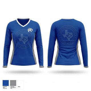 Womens Long Sleeve Vneck Shirt, Jarrell Middle School Basketball, Men's Basketball, Teamtime, Team time, sublimation, custom sports apparel, team uniforms, spirit wear, spiritwear, sports uniforms, custom shirts, team store, custom team store, fundraiser sports, apparel fundraiser