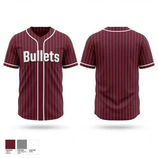 Full Button Baseball Jersey, Bullets, Baseball, Teamtime, Team time, sublimation, custom sports apparel, team uniforms, spirit wear, spiritwear, sports uniforms, custom shirts, team store, custom team store, fundraiser sports, apparel fundraiser