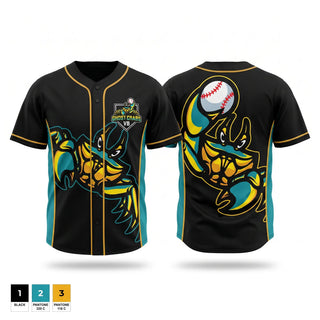 Full Button Baseball Jersey, Ghost Crabs, Baseball, Teamtime, Team time, sublimation, custom sports apparel, team uniforms, spirit wear, spiritwear, sports uniforms, custom shirts, team store, custom team store, fundraiser sports, apparel fundraiser