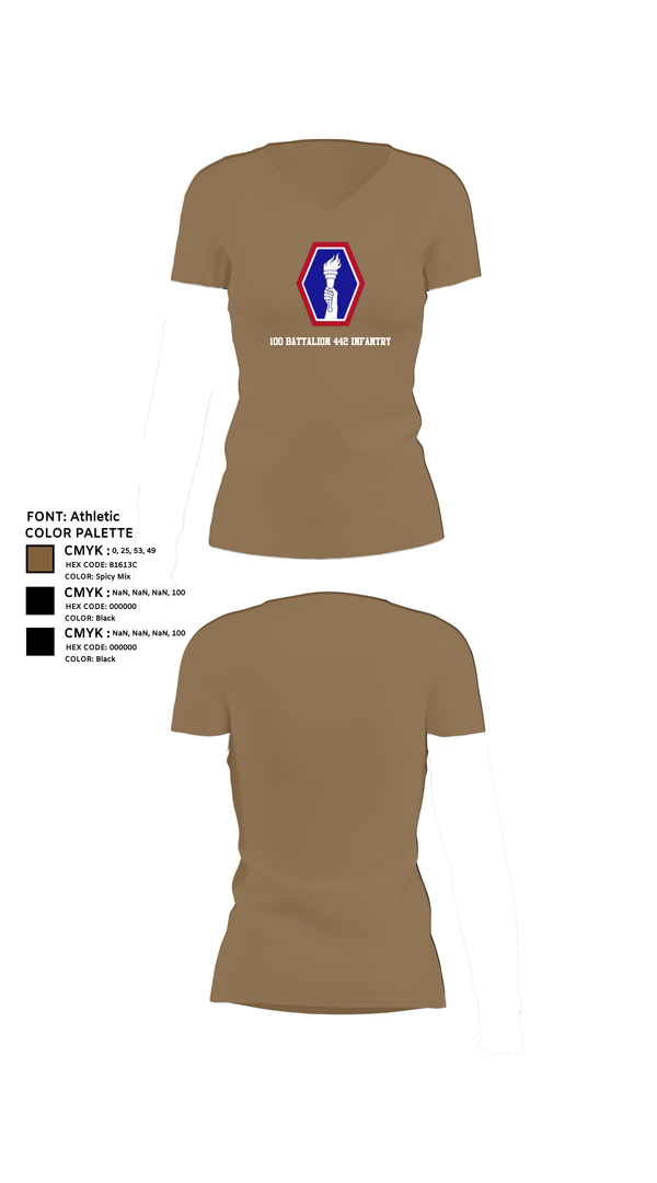 Womens Short Sleeve Vneck Shirt, 100 Battalion 442 Infantry, Army, Teamtime, Team time, sublimation, custom sports apparel, team uniforms, spirit wear, spiritwear, sports uniforms, custom shirts, team store, custom team store, fundraiser sports, apparel fundraiser