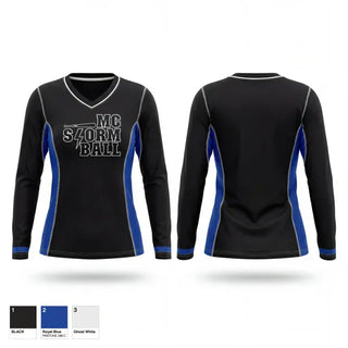 Womens Long Sleeve Vneck Shirt, MC Storm, Softball, Teamtime, Team time, sublimation, custom sports apparel, team uniforms, spirit wear, spiritwear, sports uniforms, custom shirts, team store, custom team store, fundraiser sports, apparel fundraiser