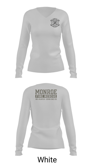 Womens Long Sleeve Vneck Shirt, Monroe Fire Rescue, Fire Department, Teamtime, Team time, sublimation, custom sports apparel, team uniforms, spirit wear, spiritwear, sports uniforms, custom shirts, team store, custom team store, fundraiser sports, apparel fundraiser