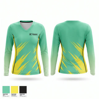 Womens Long Sleeve Vneck Shirt, AC Havoc, Baseball, Teamtime, Team time, sublimation, custom sports apparel, team uniforms, spirit wear, spiritwear, sports uniforms, custom shirts, team store, custom team store, fundraiser sports, apparel fundraiser