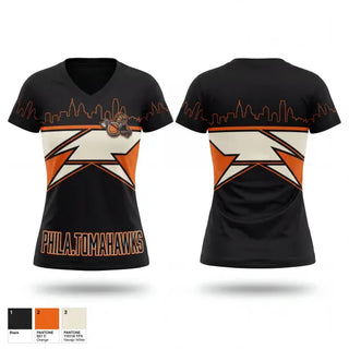 Womens Short Sleeve Vneck Shirt, The Philadelphia Tomahawks, Men's Basketball, Teamtime, Team time, sublimation, custom sports apparel, team uniforms, spirit wear, spiritwear, sports uniforms, custom shirts, team store, custom team store, fundraiser sports, apparel fundraiser