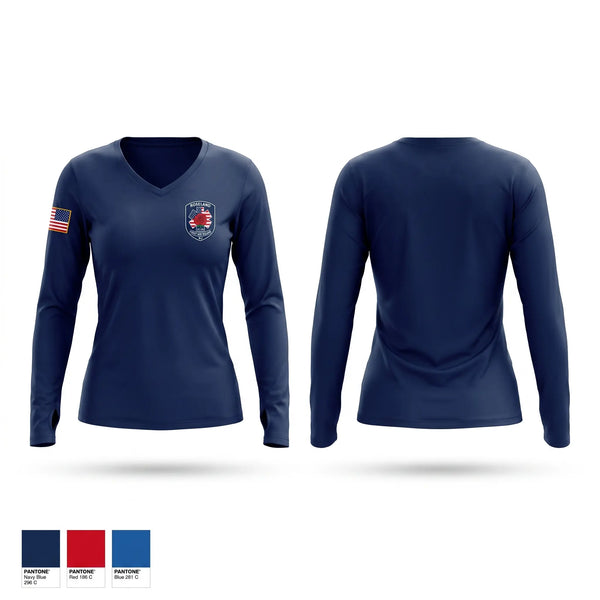 Womens Long Sleeve Vneck Shirt, Roseland First Aid Squad, EMS/EMT, Teamtime, Team time, sublimation, custom sports apparel, team uniforms, spirit wear, spiritwear, sports uniforms, custom shirts, team store, custom team store, fundraiser sports, apparel fundraiser