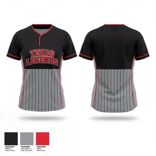 Two Button Softball Jersey, Texas Legends, Softball, Teamtime, Team time, sublimation, custom sports apparel, team uniforms, spirit wear, spiritwear, sports uniforms, custom shirts, team store, custom team store, fundraiser sports, apparel fundraiser