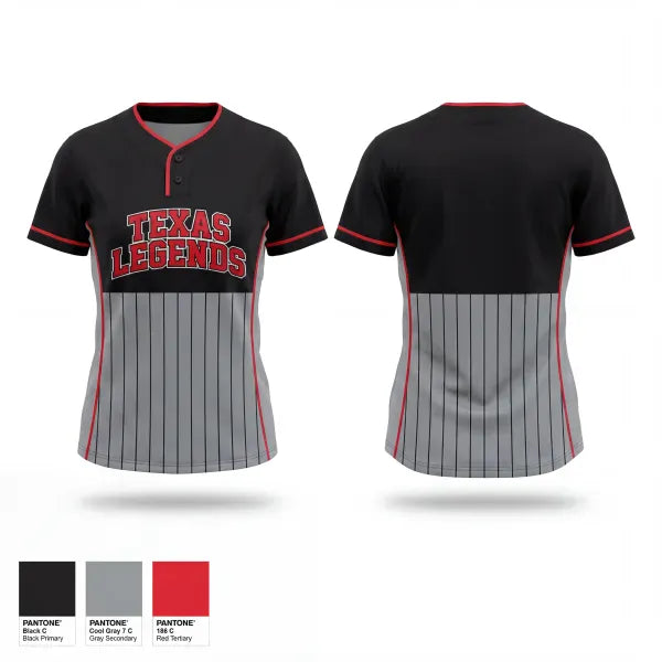 Two Button Softball Jersey, Texas Legends, Softball, Teamtime, Team time, sublimation, custom sports apparel, team uniforms, spirit wear, spiritwear, sports uniforms, custom shirts, team store, custom team store, fundraiser sports, apparel fundraiser