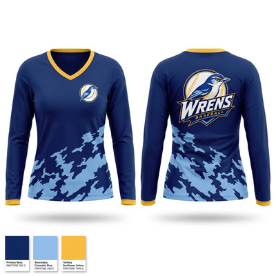 Wrens Baseball Women's Long Sleeve V-neck Shirt - 1