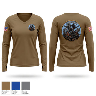 Womens Long Sleeve Vneck Shirt, Carnage Company, Army, Teamtime, Team time, sublimation, custom sports apparel, team uniforms, spirit wear, spiritwear, sports uniforms, custom shirts, team store, custom team store, fundraiser sports, apparel fundraiser