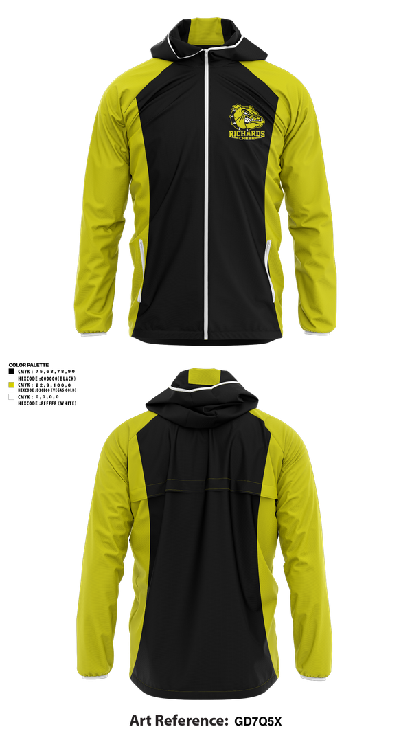 Windbreaker, Richards High School Cheer, Cheer, Teamtime, Team time, sublimation, custom sports apparel, team uniforms, spirit wear, spiritwear, sports uniforms, custom shirts, team store, custom team store, fundraiser sports, apparel fundraiser