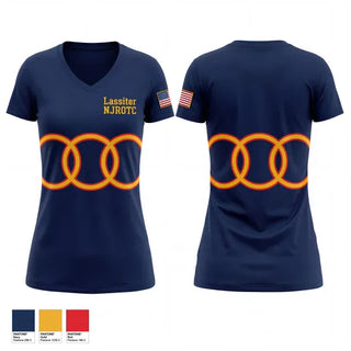 Womens Short Sleeve Vneck Shirt, Lassiter NJROTC, Navy, Teamtime, Team time, sublimation, custom sports apparel, team uniforms, spirit wear, spiritwear, sports uniforms, custom shirts, team store, custom team store, fundraiser sports, apparel fundraiser
