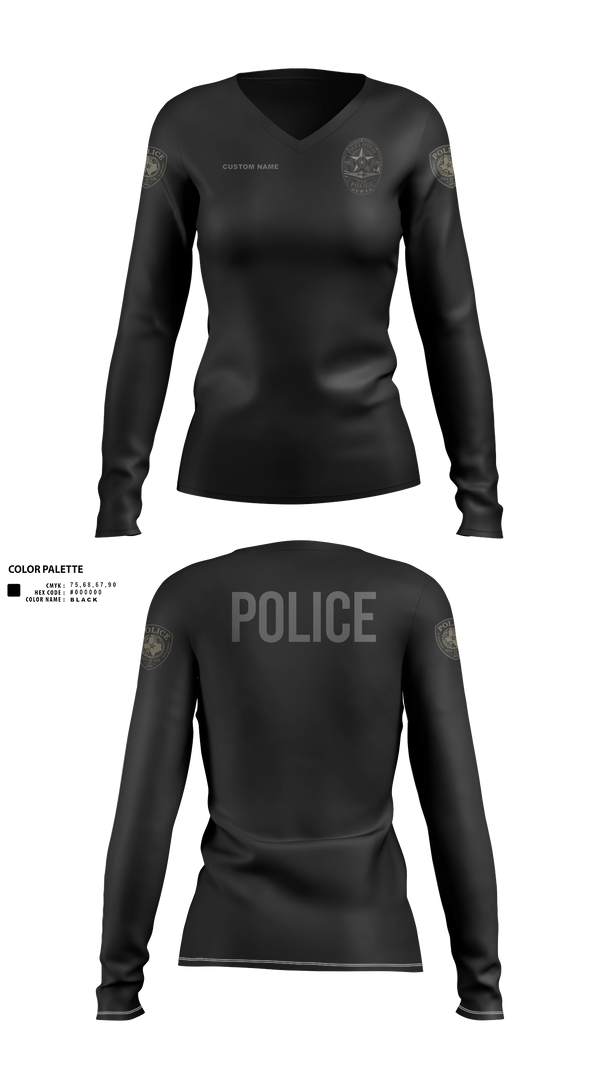 Womens Long Sleeve Vneck Shirt, Tye Police - TX, Police, Teamtime, Team time, sublimation, custom sports apparel, team uniforms, spirit wear, spiritwear, sports uniforms, custom shirts, team store, custom team store, fundraiser sports, apparel fundraiser