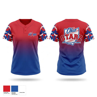 Two Button Softball Jersey, Ohio Starz, Softball, Teamtime, Team time, sublimation, custom sports apparel, team uniforms, spirit wear, spiritwear, sports uniforms, custom shirts, team store, custom team store, fundraiser sports, apparel fundraiser