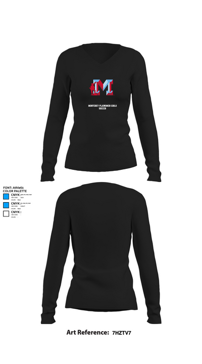 Monterey Plainsmen Girls Soccer 65862405 Women's Long Sleeve V-neck Shirt - 34