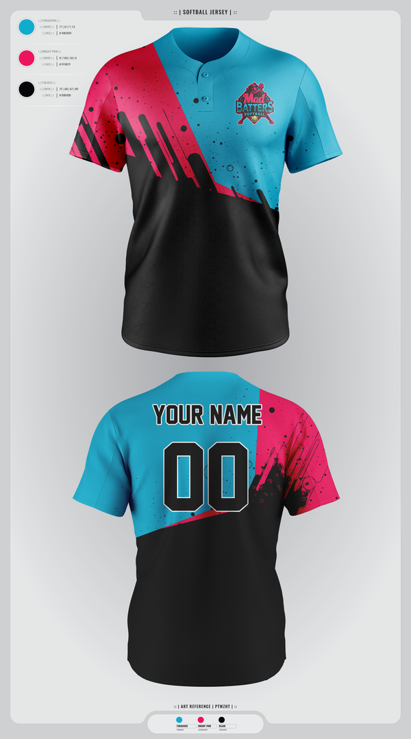Two Button Softball Jersey, MadBatters Softball, Softball, Teamtime, Team time, sublimation, custom sports apparel, team uniforms, spirit wear, spiritwear, sports uniforms, custom shirts, team store, custom team store, fundraiser sports, apparel fundraiser