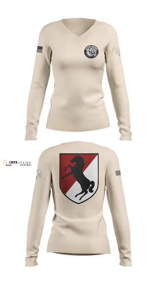 Womens Long Sleeve Vneck Shirt, , Army, Teamtime, Team time, sublimation, custom sports apparel, team uniforms, spirit wear, spiritwear, sports uniforms, custom shirts, team store, custom team store, fundraiser sports, apparel fundraiser