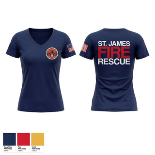 Womens Short Sleeve Vneck Shirt, St. James Volunteer Fire Department, Fire Department, Teamtime, Team time, sublimation, custom sports apparel, team uniforms, spirit wear, spiritwear, sports uniforms, custom shirts, team store, custom team store, fundraiser sports, apparel fundraiser