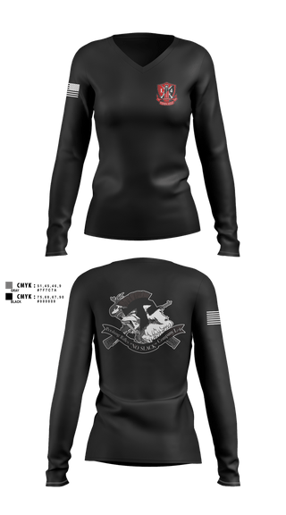 Womens Long Sleeve Vneck Shirt, Pershing Rifles, Company L-4, Army, Teamtime, Team time, sublimation, custom sports apparel, team uniforms, spirit wear, spiritwear, sports uniforms, custom shirts, team store, custom team store, fundraiser sports, apparel fundraiser