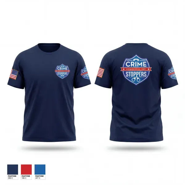 Old School Cotton Feel Shirt, CrimeStoppers Honolulu, Police, Teamtime, Team time, sublimation, custom sports apparel, team uniforms, spirit wear, spiritwear, sports uniforms, custom shirts, team store, custom team store, fundraiser sports, apparel fundraiser