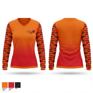 Womens Long Sleeve Vneck Shirt, Fuego, Softball, Teamtime, Team time, sublimation, custom sports apparel, team uniforms, spirit wear, spiritwear, sports uniforms, custom shirts, team store, custom team store, fundraiser sports, apparel fundraiser