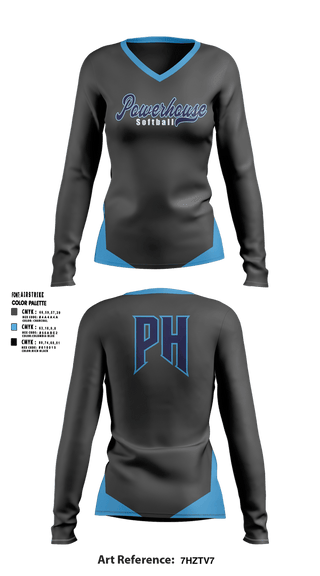 Womens Long Sleeve Vneck Shirt, Powerhouse, Softball, Teamtime, Team time, sublimation, custom sports apparel, team uniforms, spirit wear, spiritwear, sports uniforms, custom shirts, team store, custom team store, fundraiser sports, apparel fundraiser