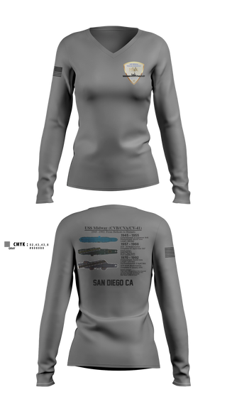 Womens Long Sleeve Vneck Shirt, Midway Veterans' Association, , Teamtime, Team time, sublimation, custom sports apparel, team uniforms, spirit wear, spiritwear, sports uniforms, custom shirts, team store, custom team store, fundraiser sports, apparel fundraiser