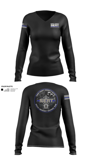 Womens Long Sleeve Vneck Shirt, Vance County Sheriff Office S.E.R.T, Police, Teamtime, Team time, sublimation, custom sports apparel, team uniforms, spirit wear, spiritwear, sports uniforms, custom shirts, team store, custom team store, fundraiser sports, apparel fundraiser