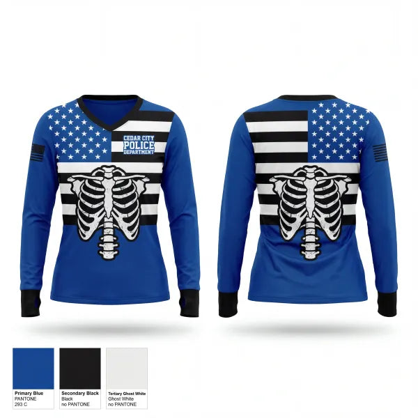 Womens Long Sleeve Vneck Shirt, Cedar City Police Department, Police, Teamtime, Team time, sublimation, custom sports apparel, team uniforms, spirit wear, spiritwear, sports uniforms, custom shirts, team store, custom team store, fundraiser sports, apparel fundraiser