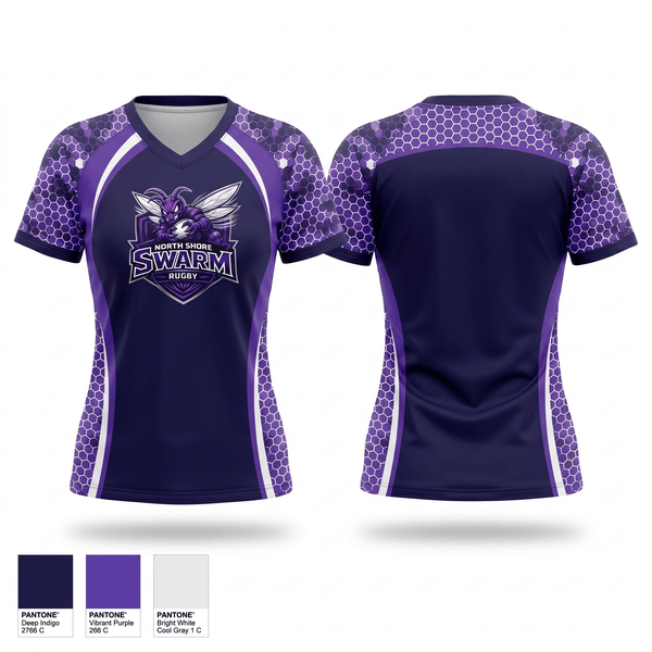 Womens Short Sleeve Vneck Shirt, North Shore Swarm Rugby, Rugby, Teamtime, Team time, sublimation, custom sports apparel, team uniforms, spirit wear, spiritwear, sports uniforms, custom shirts, team store, custom team store, fundraiser sports, apparel fundraiser