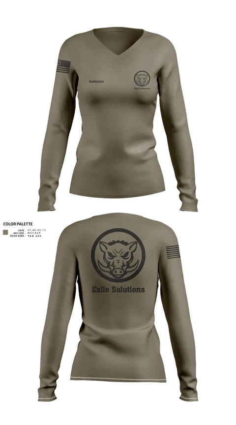 Womens Long Sleeve Vneck Shirt, Exile Solutions, Police, Teamtime, Team time, sublimation, custom sports apparel, team uniforms, spirit wear, spiritwear, sports uniforms, custom shirts, team store, custom team store, fundraiser sports, apparel fundraiser