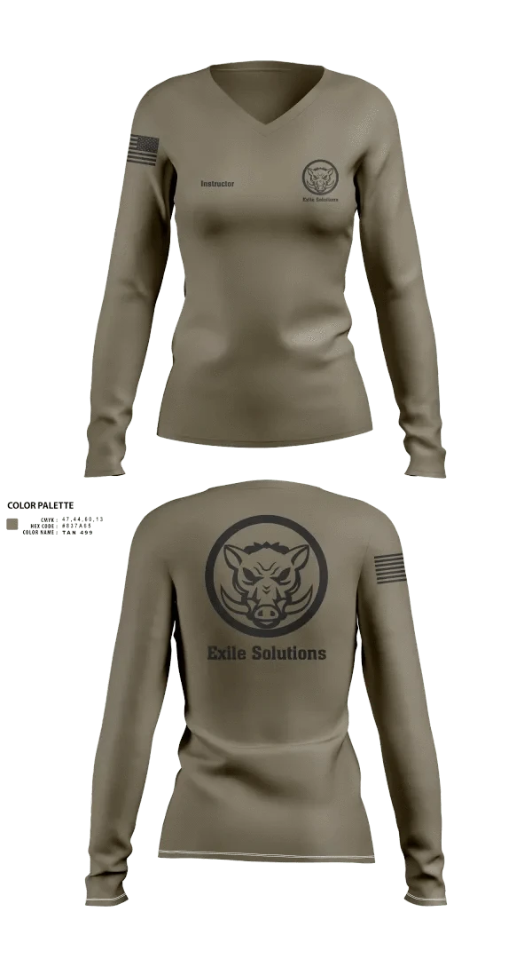 Womens Long Sleeve Vneck Shirt, Exile Solutions, Police, Teamtime, Team time, sublimation, custom sports apparel, team uniforms, spirit wear, spiritwear, sports uniforms, custom shirts, team store, custom team store, fundraiser sports, apparel fundraiser