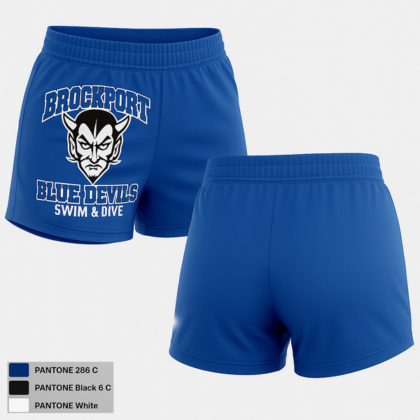 Womens Shorts, Brockport Blue Devils Swim & Dive, Swimming, Teamtime, Team time, sublimation, custom sports apparel, team uniforms, spirit wear, spiritwear, sports uniforms, custom shirts, team store, custom team store, fundraiser sports, apparel fundraiser