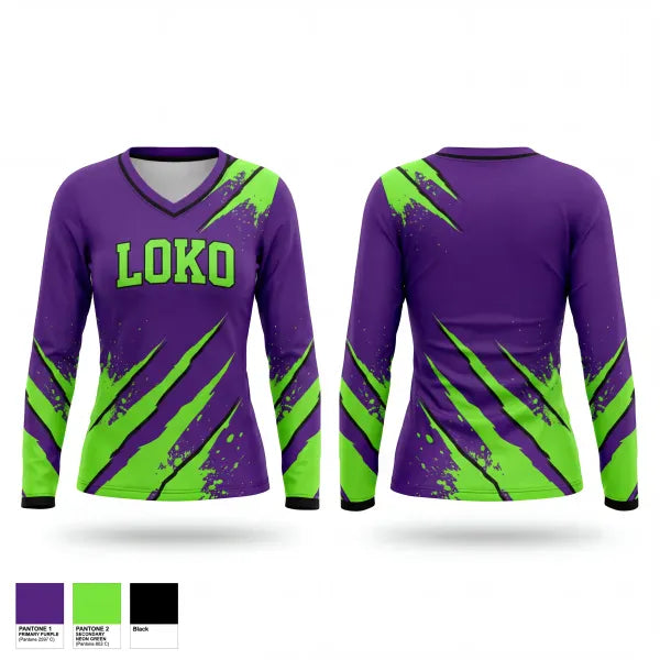 Womens Long Sleeve Vneck Shirt, 3 LOKO, , Teamtime, Team time, sublimation, custom sports apparel, team uniforms, spirit wear, spiritwear, sports uniforms, custom shirts, team store, custom team store, fundraiser sports, apparel fundraiser