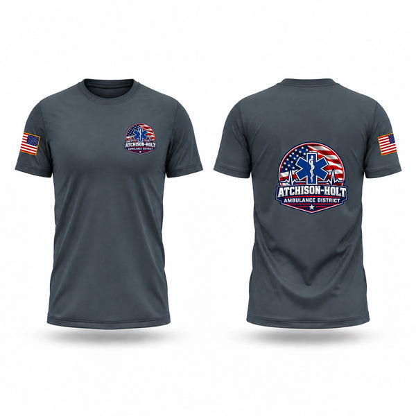 Old School Cotton Feel Shirt, Atchison Holt Ambulance District, EMS/EMT, Teamtime, Team time, sublimation, custom sports apparel, team uniforms, spirit wear, spiritwear, sports uniforms, custom shirts, team store, custom team store, fundraiser sports, apparel fundraiser