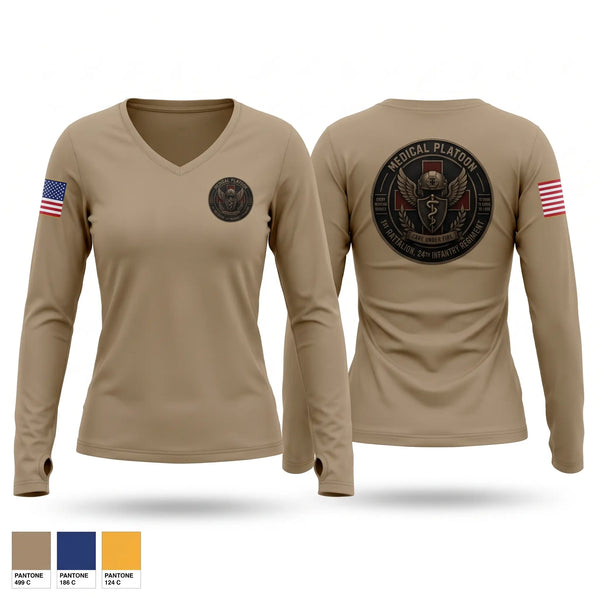 Womens Long Sleeve Vneck Shirt, 1st Battalion 24th Infantry regiment, Army, Teamtime, Team time, sublimation, custom sports apparel, team uniforms, spirit wear, spiritwear, sports uniforms, custom shirts, team store, custom team store, fundraiser sports, apparel fundraiser
