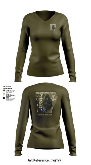 Womens Long Sleeve Vneck Shirt, 16th Drug Task Force, Police, Teamtime, Team time, sublimation, custom sports apparel, team uniforms, spirit wear, spiritwear, sports uniforms, custom shirts, team store, custom team store, fundraiser sports, apparel fundraiser