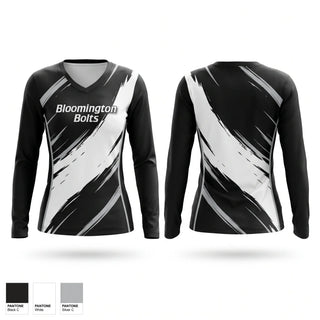 Womens Long Sleeve Vneck Shirt, Bloomington Bolts, Women's Basketball, Teamtime, Team time, sublimation, custom sports apparel, team uniforms, spirit wear, spiritwear, sports uniforms, custom shirts, team store, custom team store, fundraiser sports, apparel fundraiser