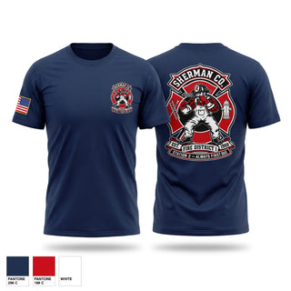Old School Cotton Feel Shirt, Sherman County Fire District 1, Fire Department, Teamtime, Team time, sublimation, custom sports apparel, team uniforms, spirit wear, spiritwear, sports uniforms, custom shirts, team store, custom team store, fundraiser sports, apparel fundraiser