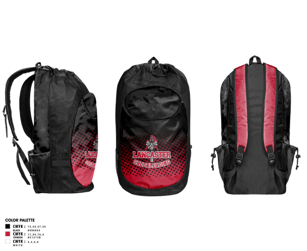Gear Bag, Lancaster Cheerleading, Cheer, Teamtime, Team time, sublimation, custom sports apparel, team uniforms, spirit wear, spiritwear, sports uniforms, custom shirts, team store, custom team store, fundraiser sports, apparel fundraiser