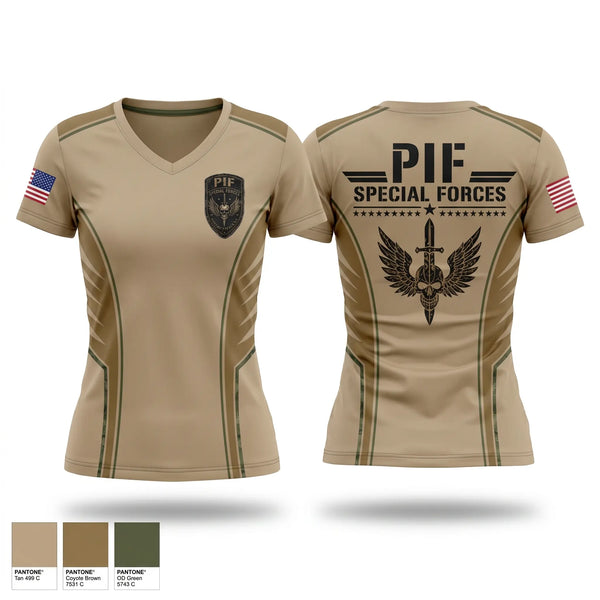 Womens Short Sleeve Vneck Shirt, PIF, Army, Teamtime, Team time, sublimation, custom sports apparel, team uniforms, spirit wear, spiritwear, sports uniforms, custom shirts, team store, custom team store, fundraiser sports, apparel fundraiser