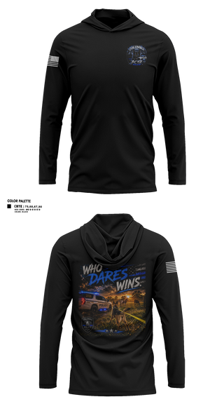 Long Sleeve Performance Shirt with hood, South Carolina Police K9 Association, Police, Teamtime, Team time, sublimation, custom sports apparel, team uniforms, spirit wear, spiritwear, sports uniforms, custom shirts, team store, custom team store, fundraiser sports, apparel fundraiser