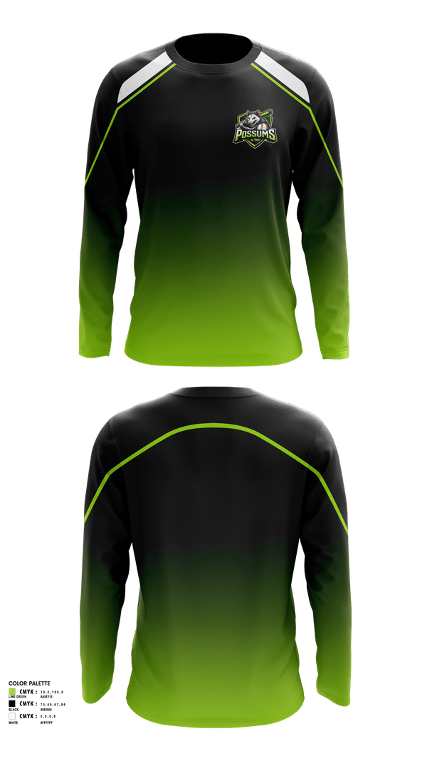 Long Sleeve Performance Shirt, Possums, Baseball, Teamtime, Team time, sublimation, custom sports apparel, team uniforms, spirit wear, spiritwear, sports uniforms, custom shirts, team store, custom team store, fundraiser sports, apparel fundraiser